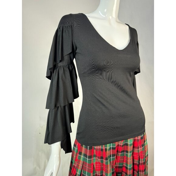 Susana Monaco Womens Black Ruffle Bell Sleeve Top XS - Picture 3 of 16